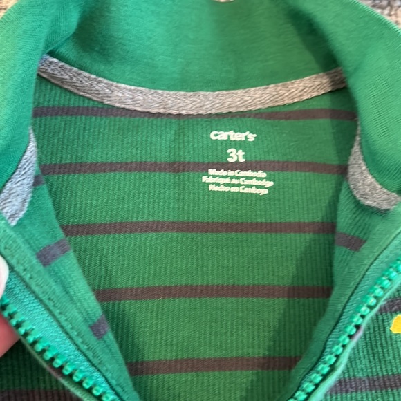 Boys green half-zip pullover w/ gray striped & yellow bear emblem 3T - Picture 3 of 4